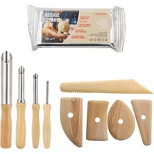 Nacario Renovon Ahşap ve Ahşap Saplı 9 Adet Seramik ve Doğal Kil Hamuru Delik Açma Oyma Şekil Verme El Alet Seti Heykeltrajlar Için Kil Hamuru Şekillendirme El Aleti Seti (Beyaz Kil)