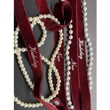 Abroz Home Design İsimli Bordo Kadife İncili Yüzük Kurdelesi /Söz Nişan Kurdelesi