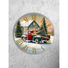 Olinpa Kırılmaz Cam Duvar Saati , Hem Tablo Hem Saat Yuvarlak Modern Kırmızı Yeşil Yılbaşı Temalı  Ev Ofis Hediyesi