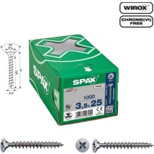 Spax Evrensel Vida 3.5 x 25MM 1.000 Adet Tam Dişli Havşa Başlı Yıldız Z1 Spax-S Versiyon Wırox Kaplama