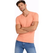 Aesco Erkek T-Shirt V Yaka Slim Fit Dar Kesim Likralı Tişört Günlük Basic Body - Toz Pembe