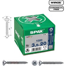 Spax Evrensel Vida 3.5 x 20MM 1.000 Adet Tam Dişli Havşa Başlı Yıldız Z1 Spax-S Versiyon Wırox Kaplama
