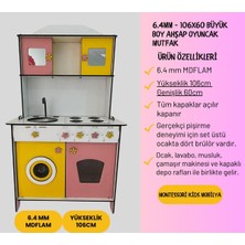 Özgürce Renkli Büyük Boy Ahşap Montessori Mutfak Seti ve Çamaşır Makinası