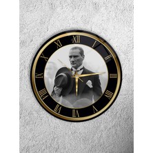 Olinpa Kırılmaz Cam Duvar Saati , Hem Tablo Hem Saat Yuvarlak Atatürk Temalı Ev Ofis Hediyesi