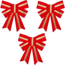 Tam12den Yılbaşı Dekoratif Fiyonklar Kırmızı Kadife Altın Çizgi 14 cm - 3 Adet