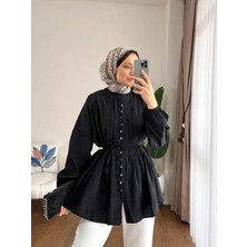 Kadın Brit Düğmeli Nervürlü Tesettür Gömlek