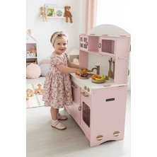 Özgürce Ahşap Montessori Çocuk Mutfak Seti, Pembe, LED Işıklı, Eğlenceli Oyun Seti
