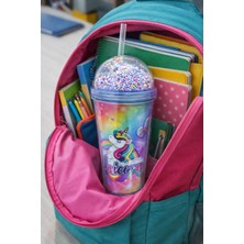 El Yakmaz Çift Katmanlı Neon Kedi Desenli Işıltılı Pipetli Bardak 600 Ml–eğlenceli Içecek Bardağı