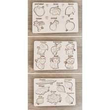 Özgürce Eğitici Ahşap Boyanabilir Puzzle Seti – Hayvanlar, Yapraklar, Meyveler