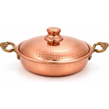 Copper Empire El Yapımı Bakır Tava 22 cm Kapaklı | Kalın Bakır Sahan | Kulplu Geleneksel Bakır Katır Sahan