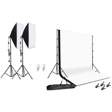 AZT Ürün Reklam Stüdyo Fotograf 50X70CM Softboxlı 130W Sürekli Işık 200X300CM Siyah Beyaz Perde Stand Seti