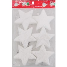 Tam12den Yılbaşı Ağaç Süsü Simli Beyaz Yıldız 6'lı