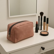 Suni Deri Makyaj Çantası Düzenleyici Seyahat Tipi Çanta ÖLÇÜ:22X15CM