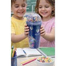 El Yakmaz Çift Katmanlı Neon Kedi Desenli Işıltılı Pipetli Bardak 600 Ml–eğlenceli Içecek Bardağı