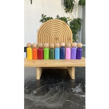 Özgürce 10'lu Gökkuşağı Ahşap Peg Bebek Montessori Waldorf Eğitici Oyuncak