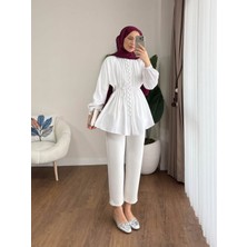 Kadın Brit Düğmeli Nervürlü Tesettür Gömlek