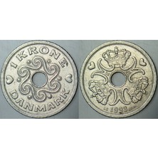 Banknoting Danimarka 1 Kron 1993 Delikli ve Kalpli.