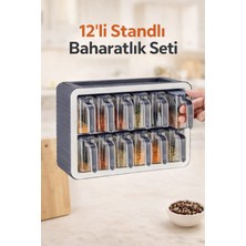 Eba Home 12LI Standlı Kendinden Yapışkanlı Kapaklı Kaşıklı Baharatlık Takımı-Kulplu Baharatlık Antrasit Gri
