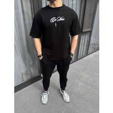 Glam Love Baskılı Oversize T-Shirt - Siyah -