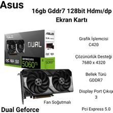 Asus Nvıdıa-Geforce-Rtx 5060 TI-16G-16GB GDDR7-128BIT-OC-HDMI-3XDP-DLSS4 Ekran Kartı+ Kablolu Razer Oyuncu Mouse Hediye