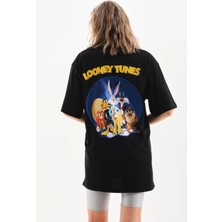 Glam Love Baskılı Oversize T-Shirt - Siyah -