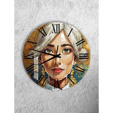 Olinpa Kırılmaz Cam Duvar Saati , Hem Tablo Hem Saat Yuvarlak Modern Kadın Temalı  Ev Ofis Hediyesi