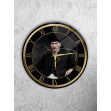 Olinpa Kırılmaz Cam Duvar Saati , Hem Tablo Hem Saat Yuvarlak Atatürk Temalı Ev Ofis Hediyesi