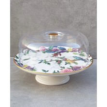 Pinkev Flora Ayaklı Seramik Kek Fanusu Pasta Sunum Tabağı Standı