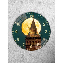 Olinpa Kırılmaz Cam Duvar Saati , Hem Tablo Hem Saat Yuvarlak Galata Kulesi Temalı Ev Ofis Hediyesi