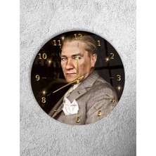 Olinpa Kırılmaz Cam Duvar Saati , Hem Tablo Hem Saat Yuvarlak Atatürk Temalı Ev Ofis Hediyesi