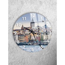 Olinpa Kırılmaz Cam Duvar Saati , Hem Tablo Hem Saat Yuvarlak Istanbul Şehir Galata Kulesi Temalı Ev Ofis Hediyesi