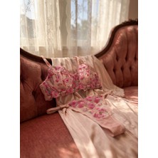 Noches Pembe Çiçek Detaylı Bralet Sütyen Tanga Iç Çamaşır Takımı