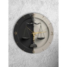 Olinpa Kırılmaz Cam Duvar Saati , Hem Tablo Hem Saat Yuvarlak Adalet Terazisi Temalı Ev Ofis Hediyesi