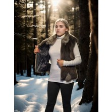 Glam Love Kolsuz Fermuarlı Yelek - Kahve -