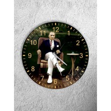 Olinpa Kırılmaz Cam Duvar Saati , Hem Tablo Hem Saat Yuvarlak Atatürk Temalı Ev Ofis Hediyesi