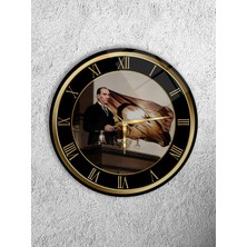 Olinpa Kırılmaz Cam Duvar Saati , Hem Tablo Hem Saat Yuvarlak Atatürk Temalı Ev Ofis Hediyesi