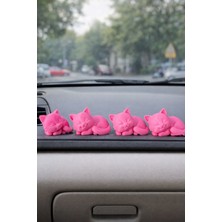 EAE 4 Pembe Sevimli Uyuyan Kedi Araba Süsü Torpido Aksesuarı Masa Dekoru Oto Aksesuar