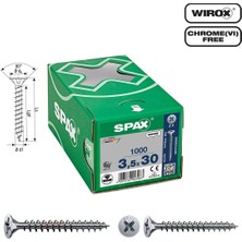 Spax Evrensel Vida 3.5 x 30MM 1.000 Adet Tam Dişli Havşa Başlı Yıldız Z1 Spax-S Versiyon Wırox Kaplama