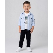 Ege Bebek Erkek Çocuk Oxford Gömlekli, T-Shirtlü Keten Pantalonlu 2-9 Yaş Bayramlık Şık 3'lü Takım