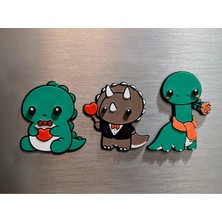 ADA 3D Kalp Tutan Gül Veren Aşık Dinozorlar Sevgililer Günü Süsü Buzdolabı Magneti