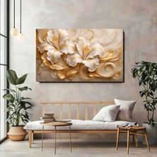Artprinta Altın Detaylı Beyaz Çiçek Kanvas Tablo – Lüks ve Modern Duvar Dekorasyonu