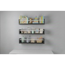 Özgürce 70X9 Antrasit Mdf Çocuk Odası Montessori Eğitici Seti ve Kitaplık Rafı