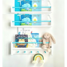 Özgürce 3’lü Mdf Montessori Raf ve Kitaplık, Mavi Çıtalar, Şık ve Kullanışlı