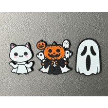 ADA 3D Sevimli Hayalet Balkabağı Kedi Figürlü Cadılar Bayramı Süsü Buzdolabı Magneti