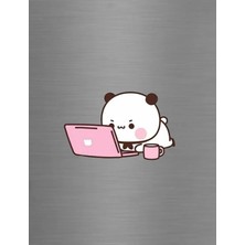 ADA 3D Bilgisayar Kullanan Çalışan Ofis Modu Bubu Dudu Panda Ayıcık Süsü Buzdolabı Magneti