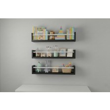 Özgürce 70X9X3 cm Siyah Mdf Çoklu Çocuk Odası Organizer Seti, Montessori Kitaplık