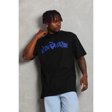 Glam Love Oversize Baskılı Bisiklet Yaka T-Shirt - Siyah -