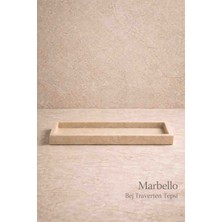 Marbello Traverten Dekoratif Tepsi 30X12 cm Bej Mermer Banyo Kahve Köşesi Mum Tütsü Standı
