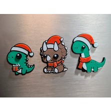 ADA 3D Noel Şapkalı Sevimli Dinozor T-Rex Triceratops Yılbaşı Süsü Dekoratif Buzdolabı Magneti