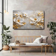Artprinta Altın Detaylı Beyaz Çiçekler Kanvas Tablo – Lüks ve Zarif Duvar Dekorasyonu